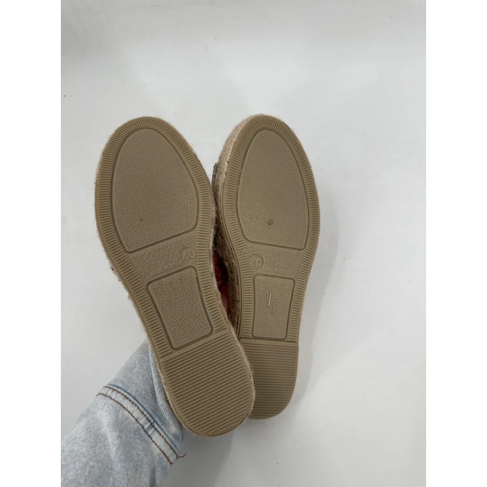Manebi Hamptons Black Beige Geometric Knit Espadrille Platform Slide Sandals